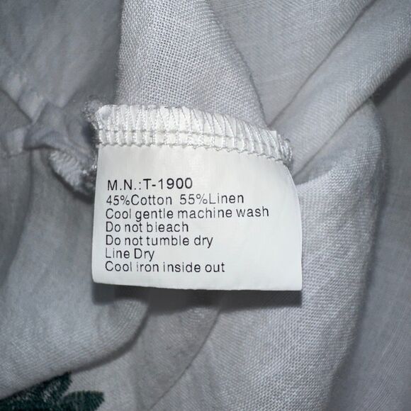 Minibee White Linen Floral Embroidered Midi Dress L | Boho Cottagecore Lagenlook - Picture 7 of 7